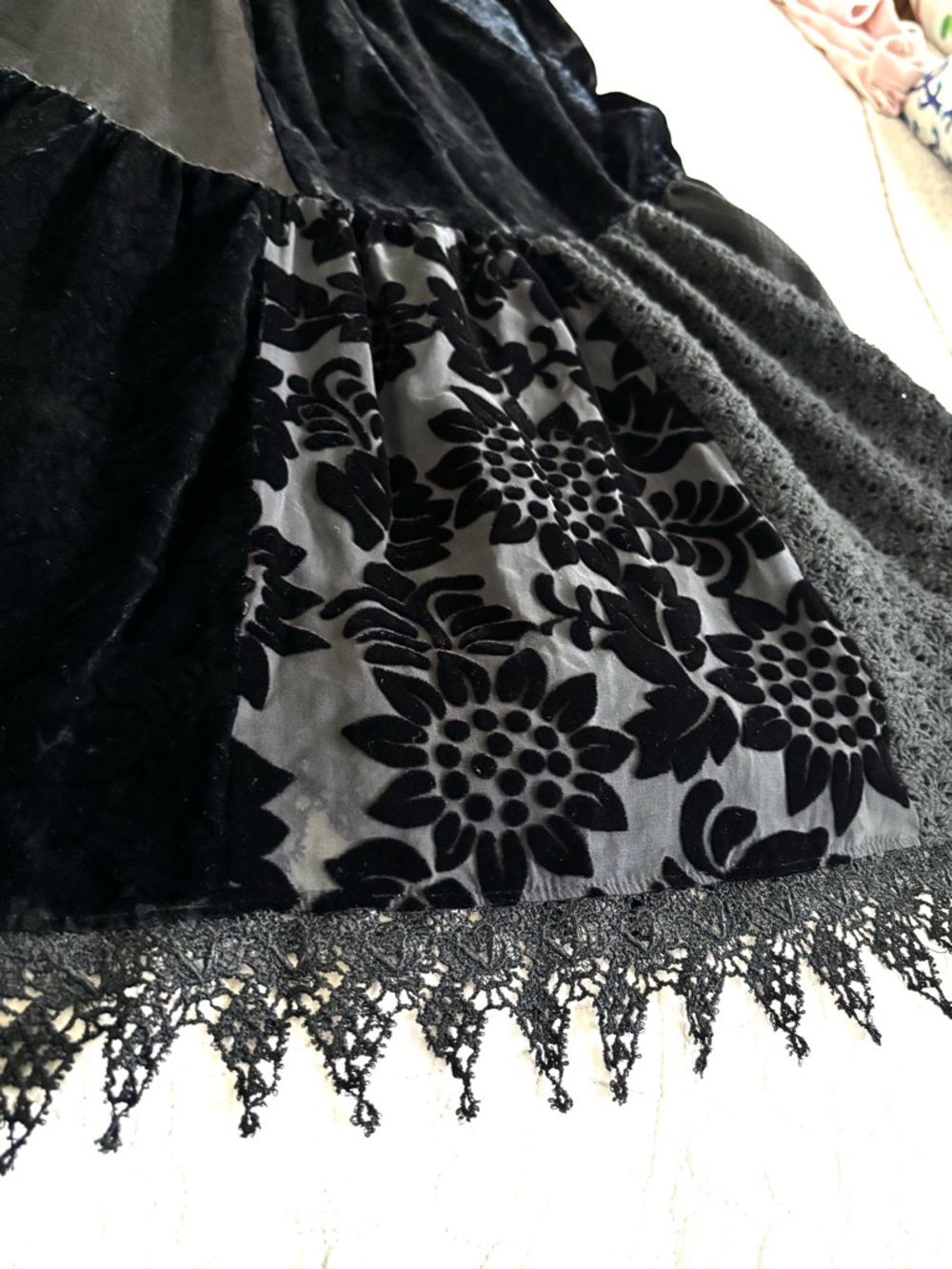 Double D Ranch Skirt X-Large Velvet Patchwork Lace Circle Boho Whimsigoth - Picture 5 of 8